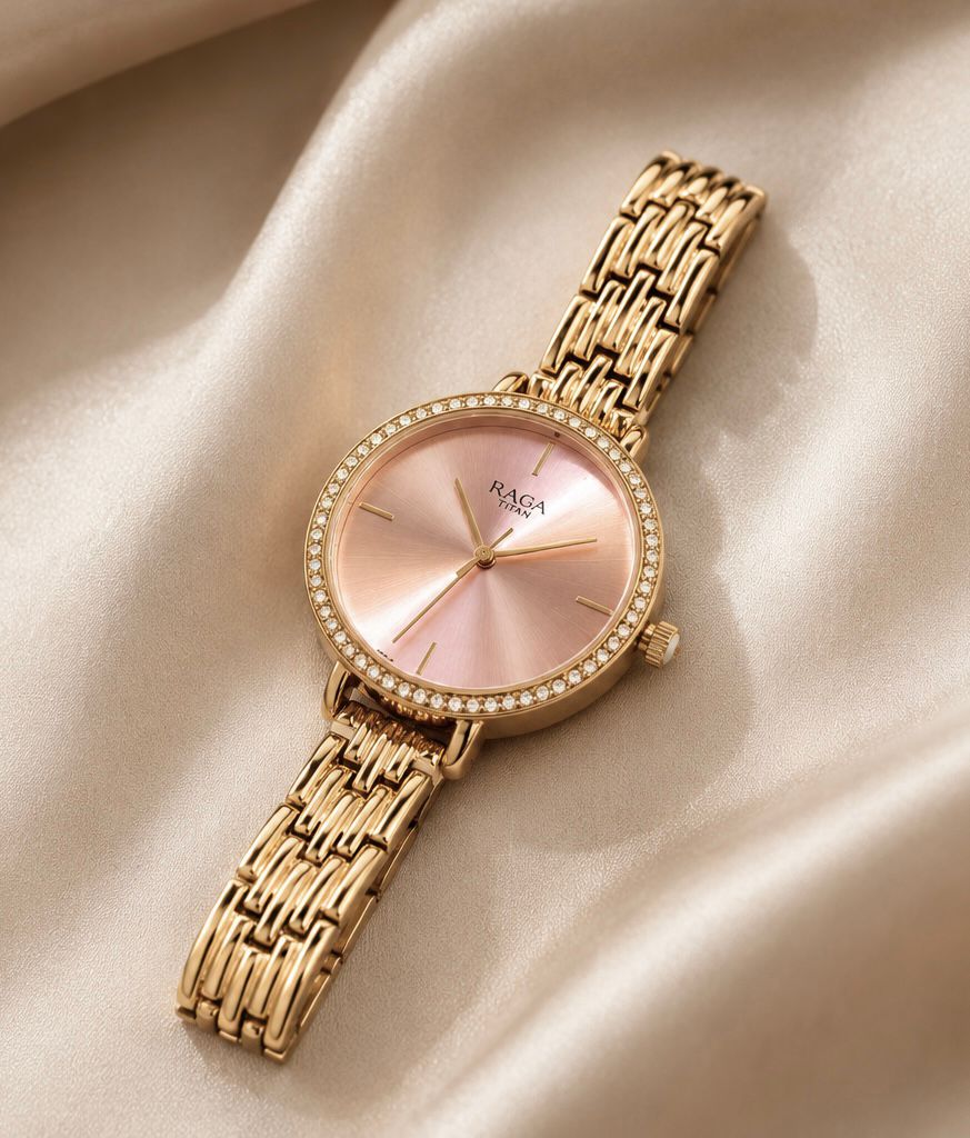 Titan Raga Showstopper Quartz Analog Pink Dial Metal Strap Watch for Women