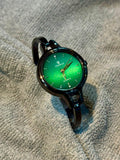 Tenmax_Black Bangle Watch with green dial for Women