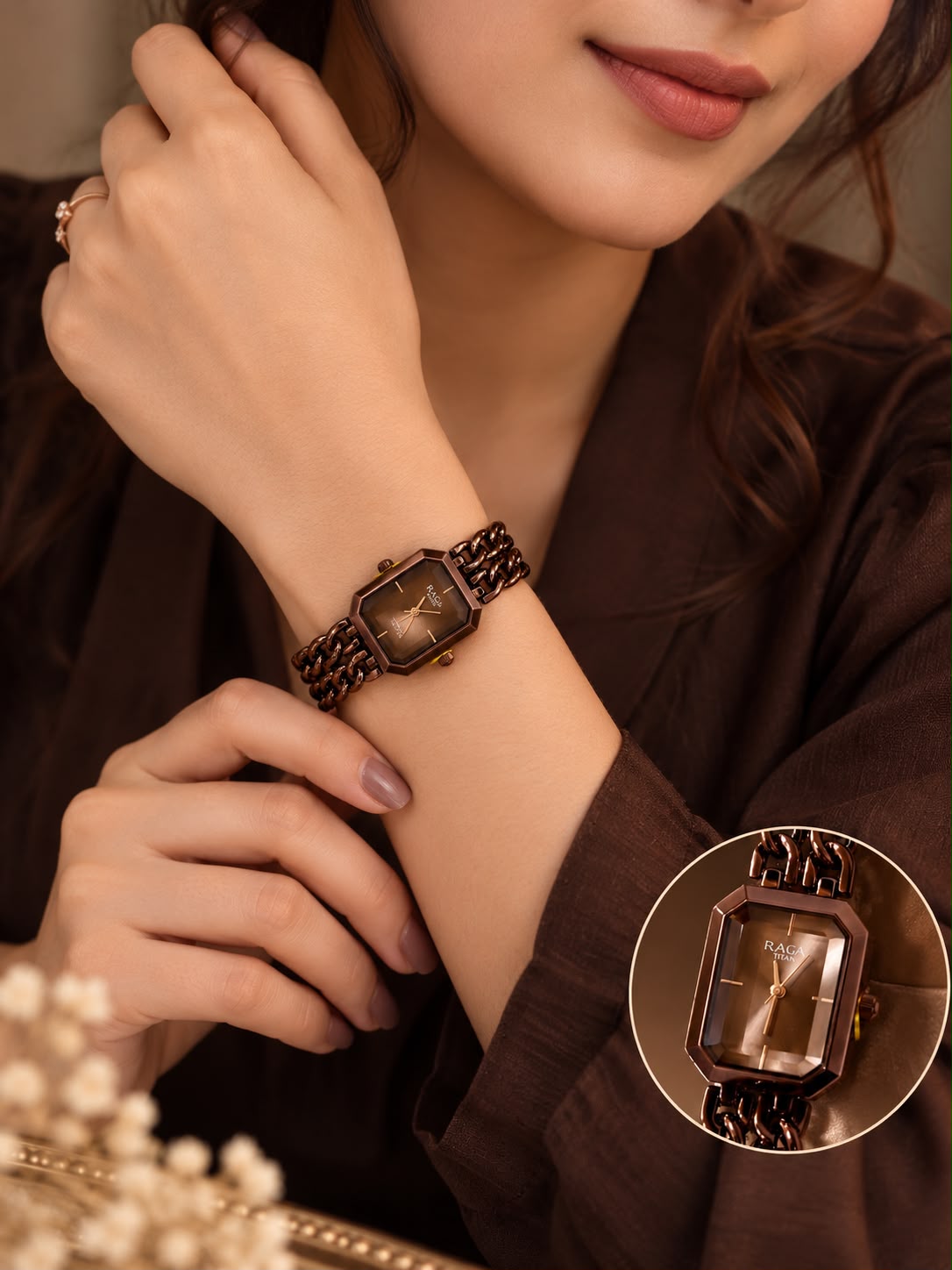 Titan -NU95283QM01 Coffee Brown Elegance with a Gem-Cut Finish Mineral Glass