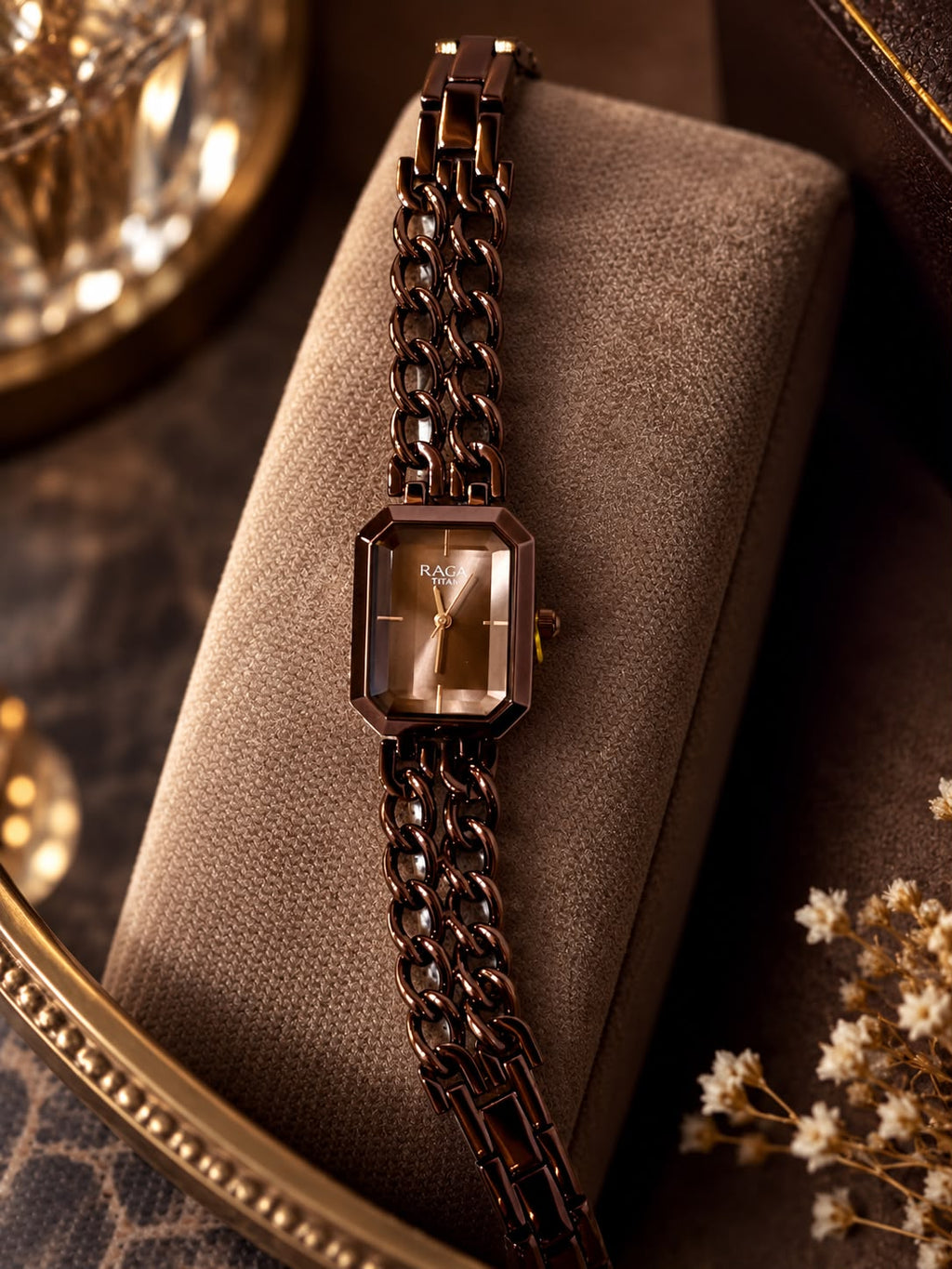 Titan -NU95283QM01 Coffee Brown Elegance with a Gem-Cut Finish Mineral Glass