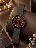 Sonic Elegant Coffee Brown Mesh Chain Watch With Stone Details on Dial