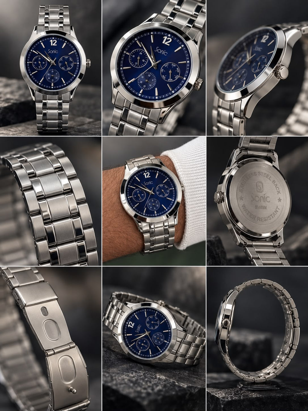 Sonic ST-BB-06 CH S MF Men's Blue Dial Stainless Steel Watch
