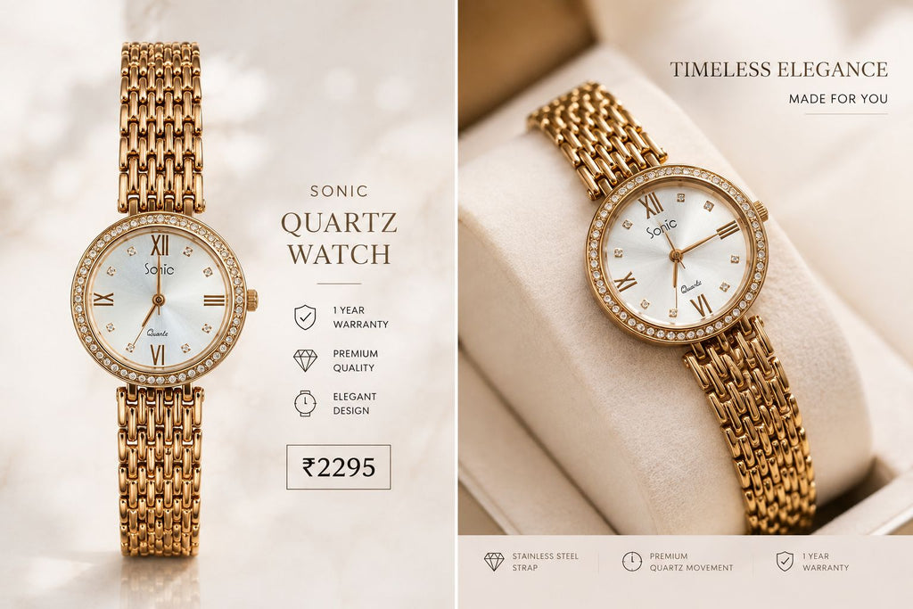 Sonic Rose Gold Crystal Bezel Ladies RoseGold Chain Watch